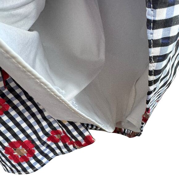Adrianna Papell Gingham Floral Tie Button Up Short Sleeve Above Knee Dress Sz 8 - Picture 5 of 8